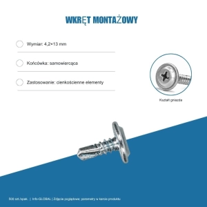 Wkręt montażowy Info-GLOBAL MB 4,2×13 mm, ocynk bez lakieru, 500 szt. Wkręt montażowy Info-GLOBAL MB 4,2×13 mm, ocynk bez lakieru, 500 szt.